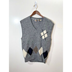 Robert Stock VTG Men’s Wool Argyle Sweater Vest Sz M Gray Office Academia Preppy